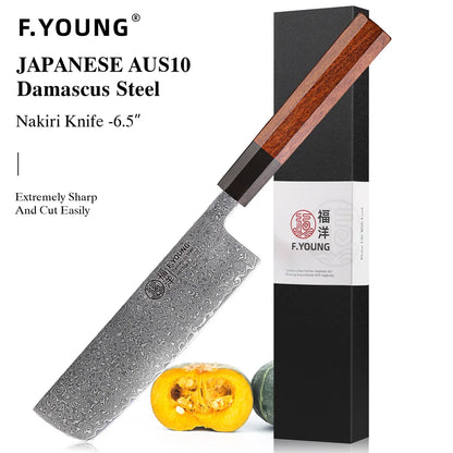 F.YOUNG 6.5" Japanese Nakiri Knife 65 Layer Damascus Steel