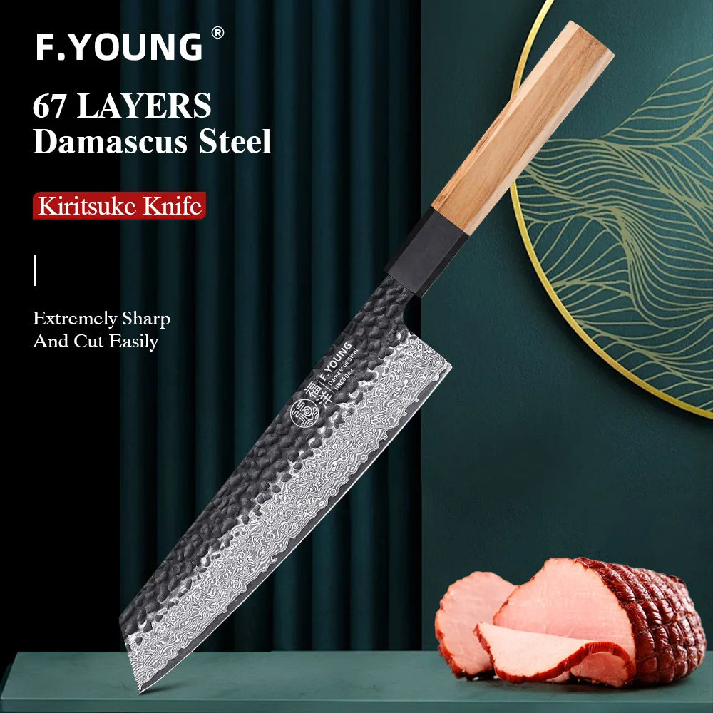 F.YOUNG 8.2" Japanese Hand Forged Damascus Steel Kiritsuke Knives