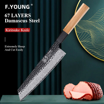 F.YOUNG 8.2" Japanese Hand Forged Damascus Steel Kiritsuke Knives