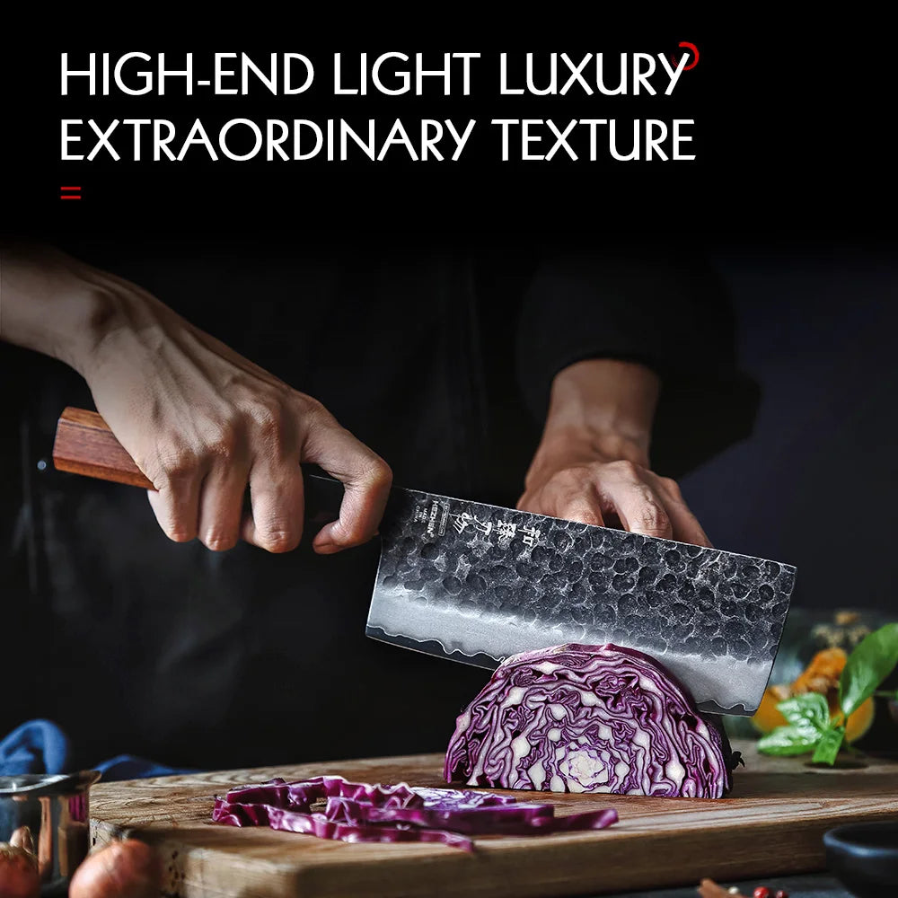 HEZHEN 6.8 Inches Nakiri Knife Three-layer Composite Steel Stainless Steel Red Wood Handle Kitchen Cooking Knives