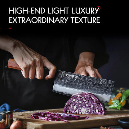 HEZHEN 6.8 Inches Nakiri Knife Three-layer Composite Steel Stainless Steel Red Wood Handle Kitchen Cooking Knives