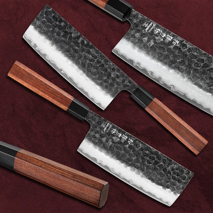 HEZHEN 6.8 Inches Nakiri Knife Three-layer Composite Steel Stainless Steel Red Wood Handle Kitchen Cooking Knives