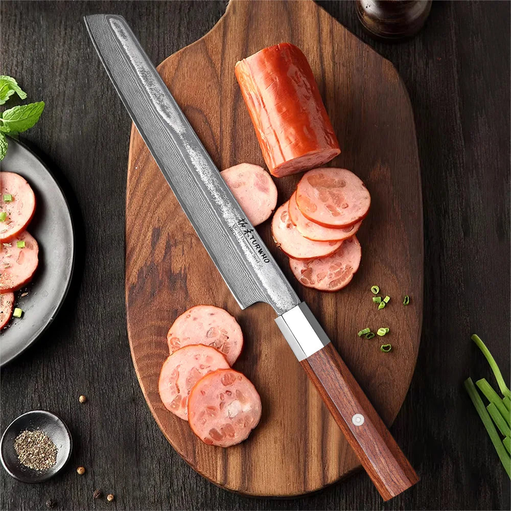 TURWHO 8.5" Slicing Knife Damascus Steel Carving Knives Sashimi Meat Cleaver Professional Kitchen Japanese Handmade Chef Knifes