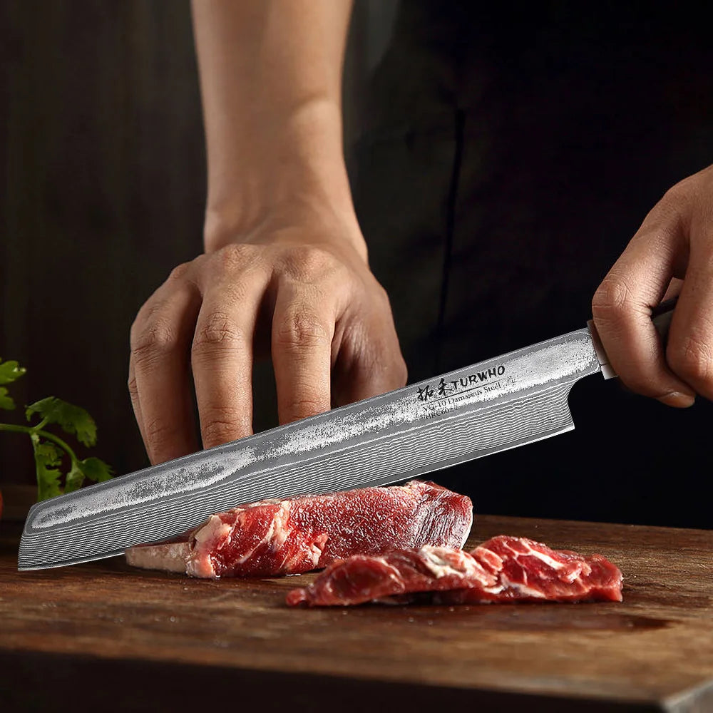 TURWHO 8.5" Slicing Knife Damascus Steel Carving Knives Sashimi Meat Cleaver Professional Kitchen Japanese Handmade Chef Knifes