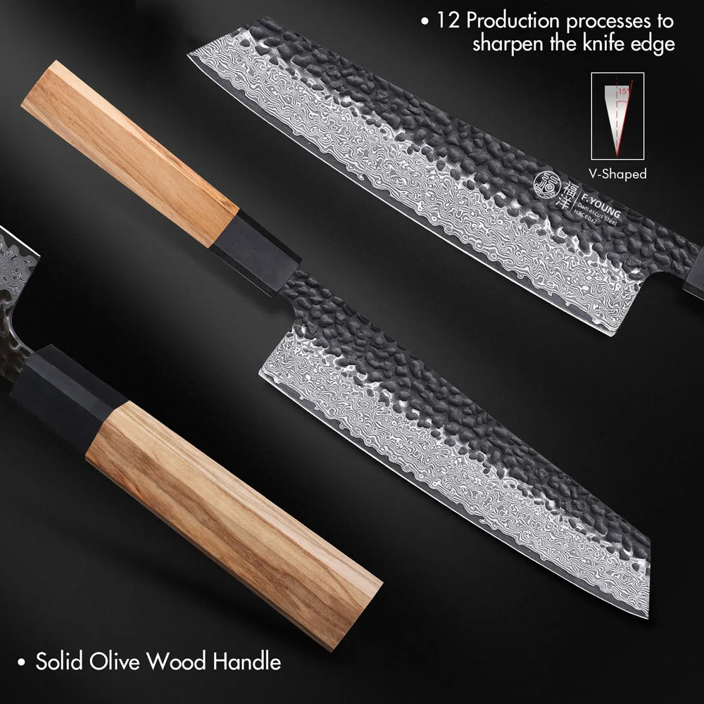 F.YOUNG 8.2" Japanese Hand Forged Damascus Steel Kiritsuke Knives