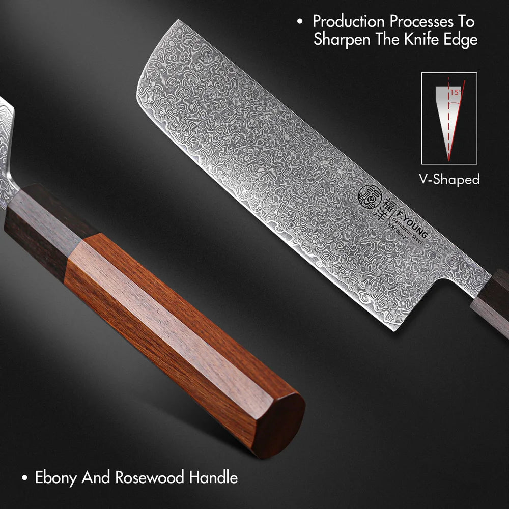 F.YOUNG 6.5" Japanese Nakiri Knife 65 Layer Damascus Steel