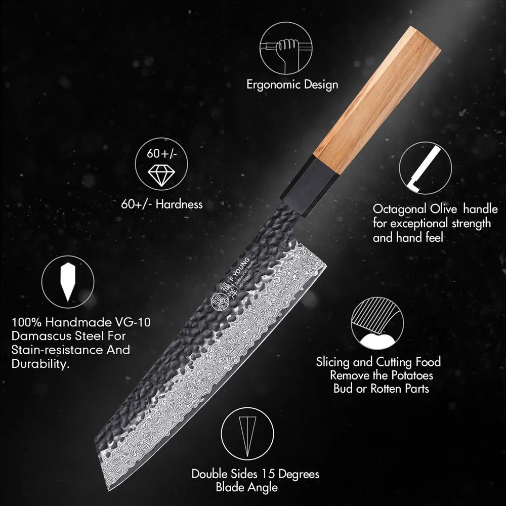 F.YOUNG 8.2" Japanese Hand Forged Damascus Steel Kiritsuke Knives