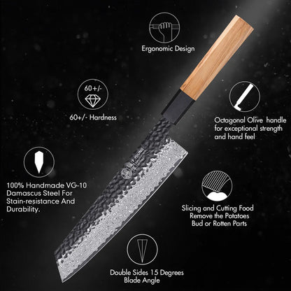 F.YOUNG 8.2" Japanese Hand Forged Damascus Steel Kiritsuke Knives