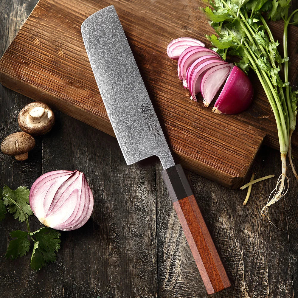 F.YOUNG 6.5" Japanese Nakiri Knife 65 Layer Damascus Steel