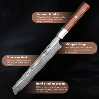 TURWHO 8.5" Slicing Knife Damascus Steel Carving Knives Sashimi Meat Cleaver Professional Kitchen Japanese Handmade Chef Knifes