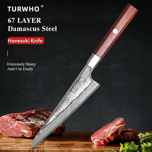 TURWHO 6" Honesuki Utility Knife Damascus Steel Professional Japanese Chef Knives Kitchen Chicken Boning Handmade Cooking Tools