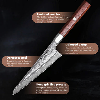 TURWHO 6" Honesuki Damascus Steel utility knife