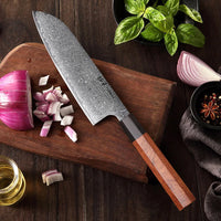 TURWHO 7" hand forged Damascus steel Santoku Knife