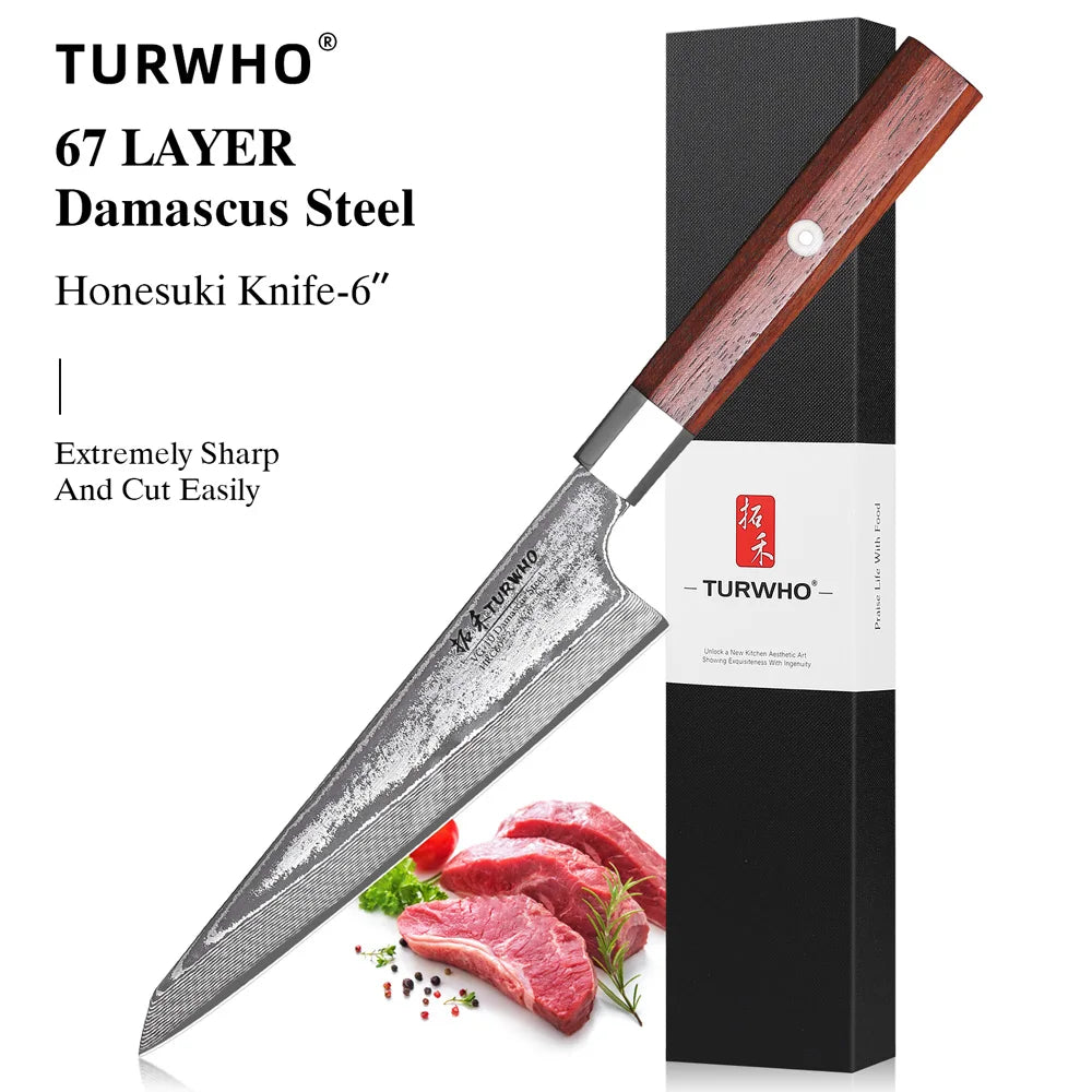 TURWHO 6" Honesuki Damascus Steel utility knife
